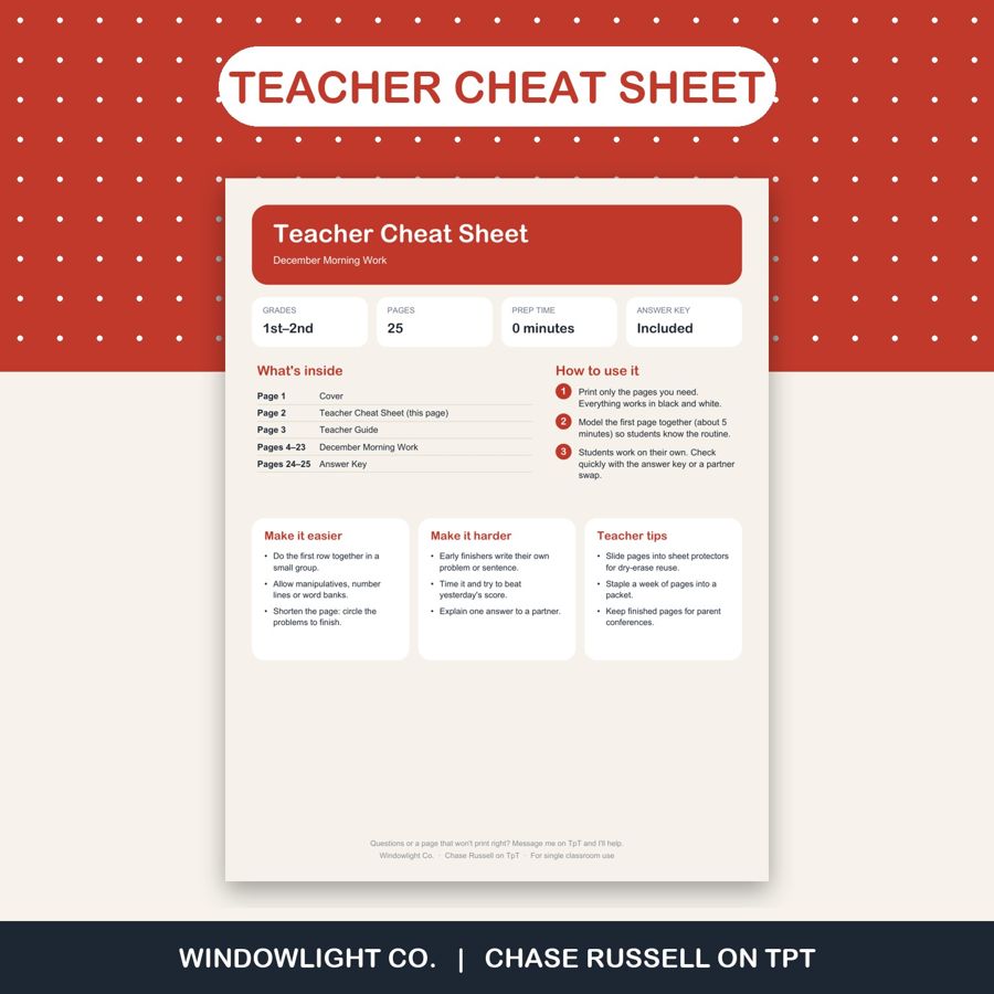Teacher Cheat Sheet page preview