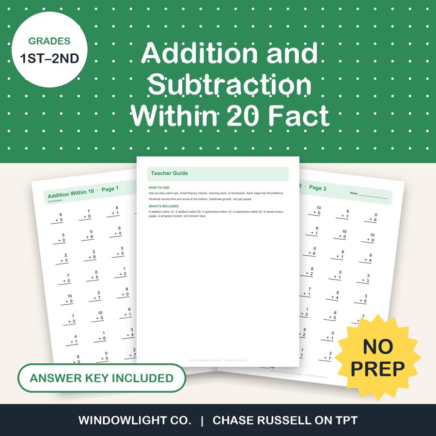 Addition & Subtraction Within 20 cover