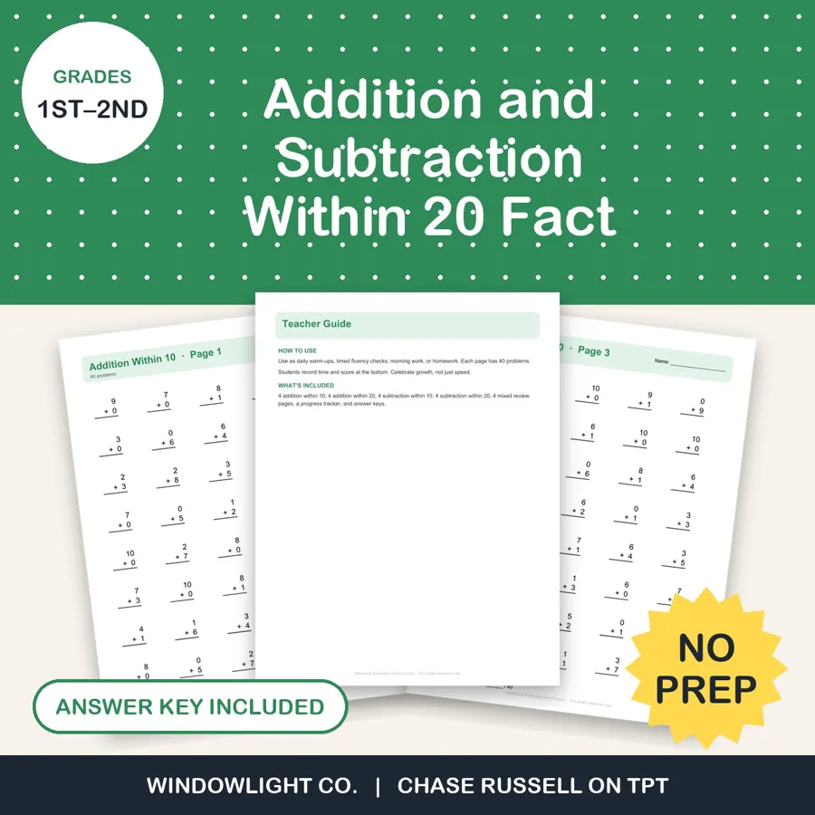 Addition & Subtraction Within 20 cover