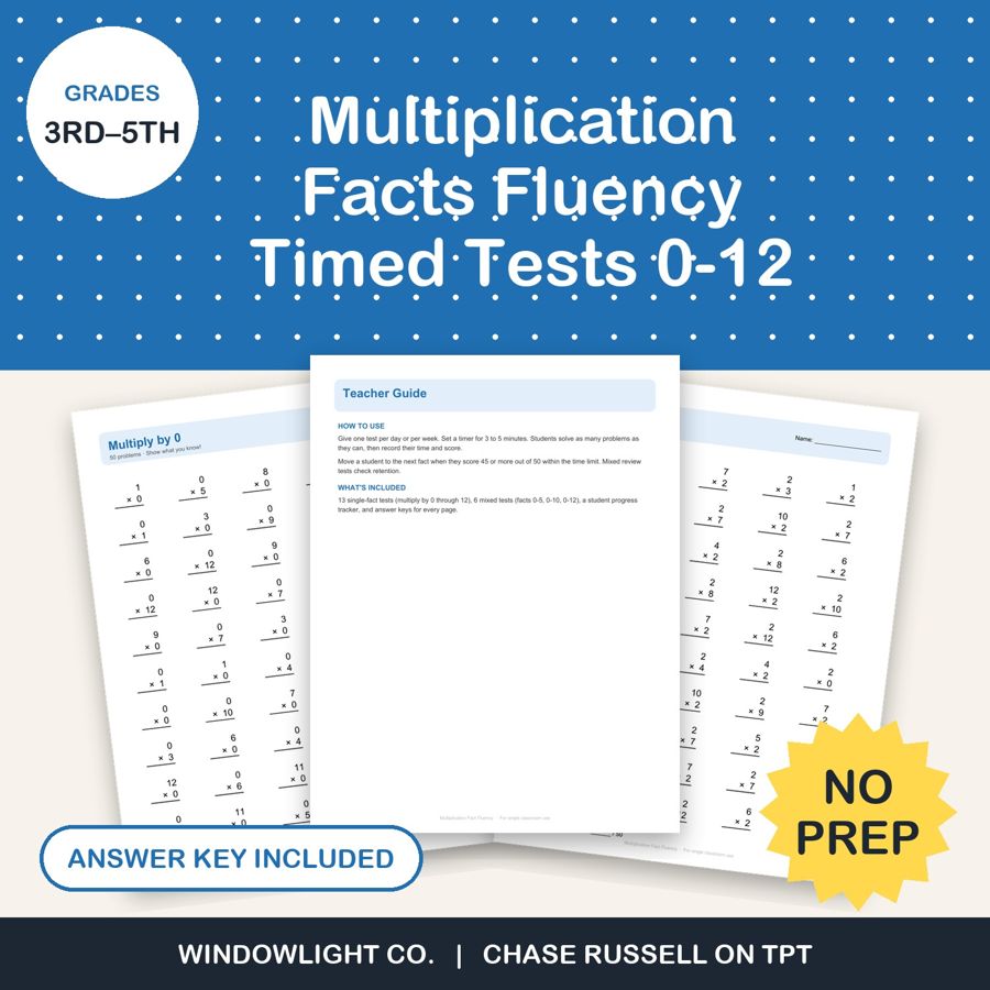 Multiplication Timed Tests 0–12 cover