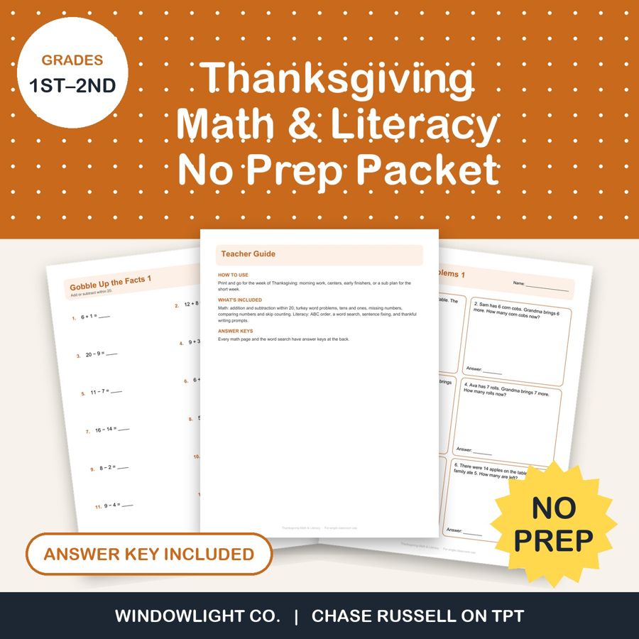 Thanksgiving Math & Literacy cover