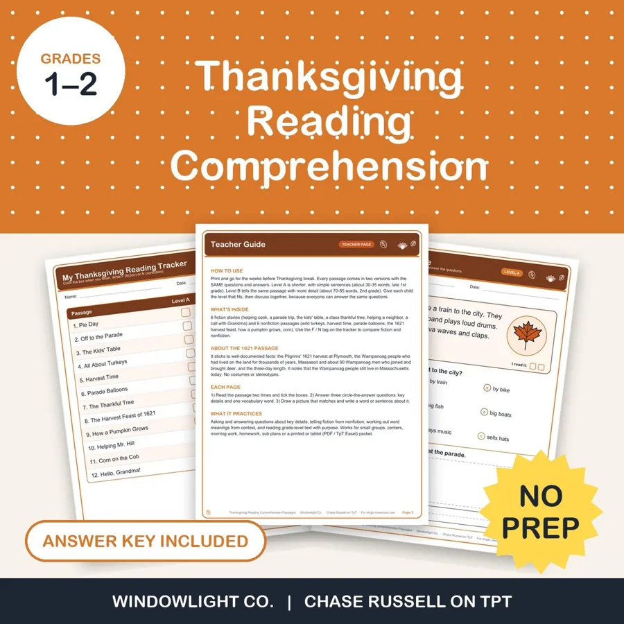 Thanksgiving Reading Passages cover