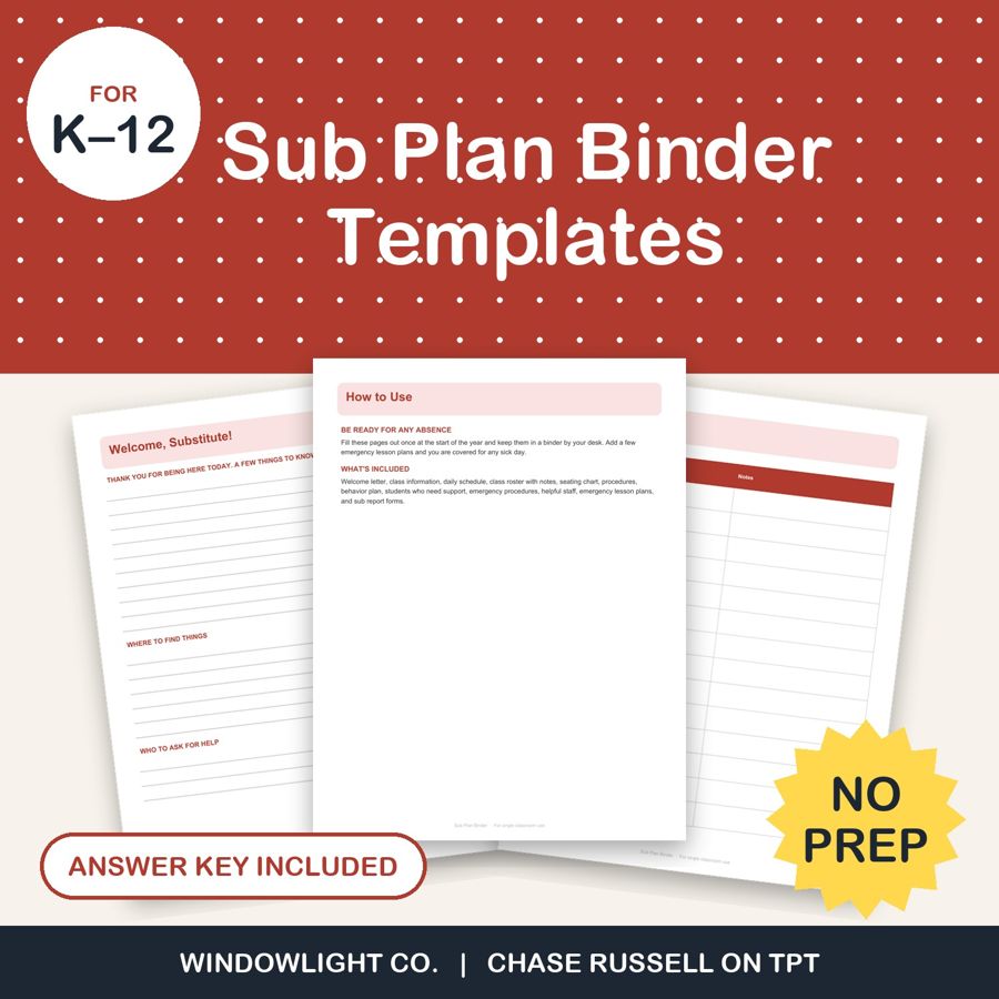 Sub Plan Binder cover