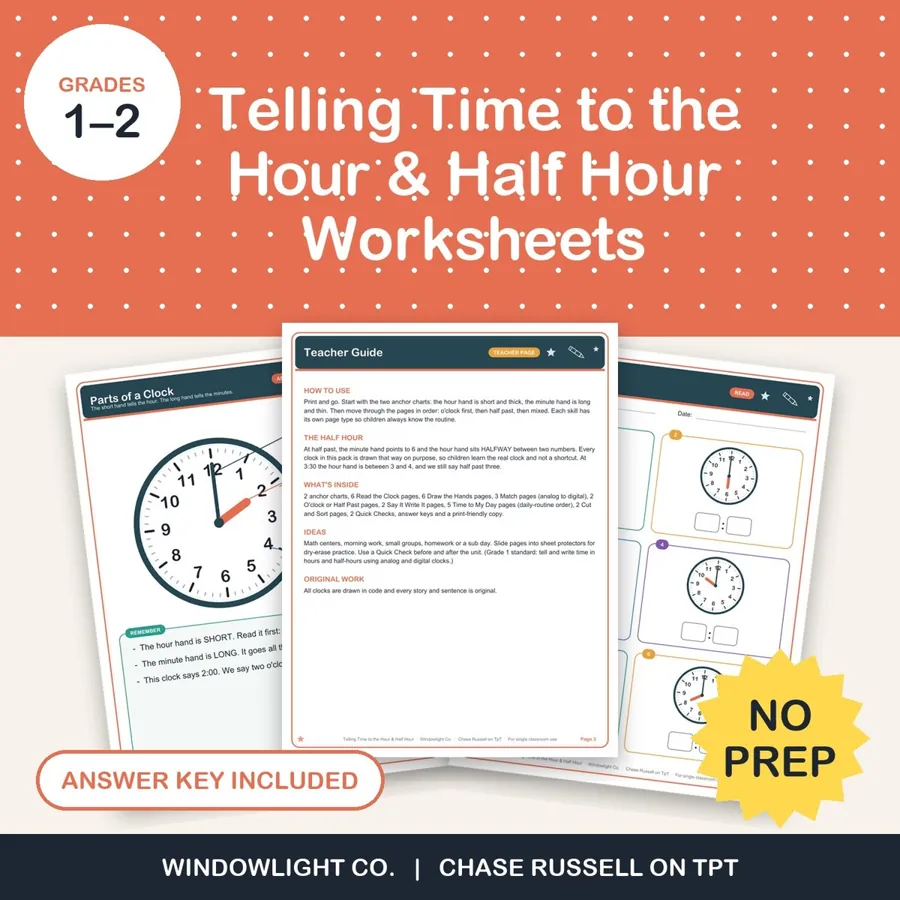 Telling Time to the Hour & Half Hour cover
