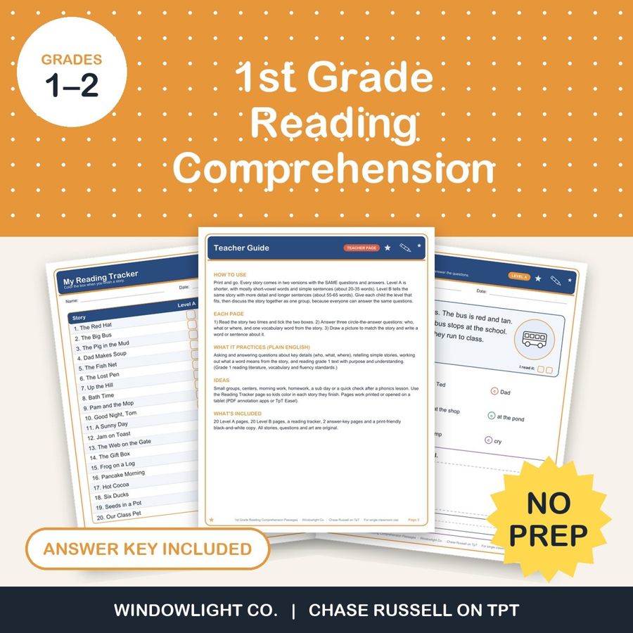 1st Grade Reading Comprehension Passages cover