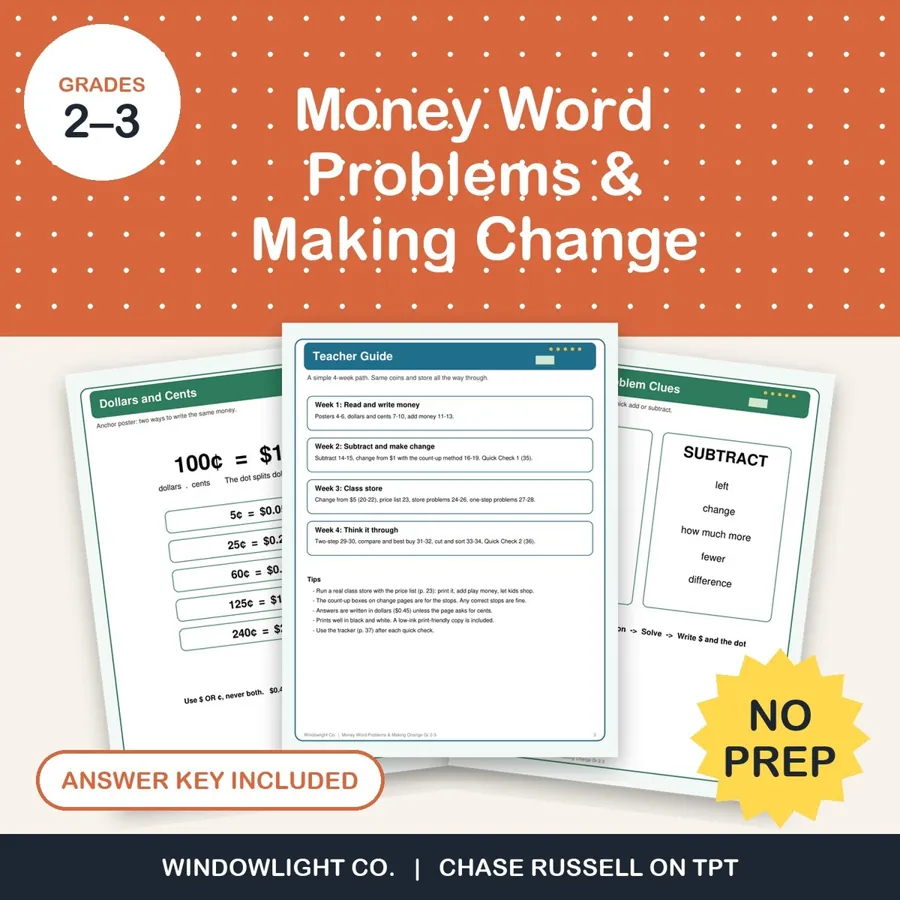 Money Word Problems & Making Change cover