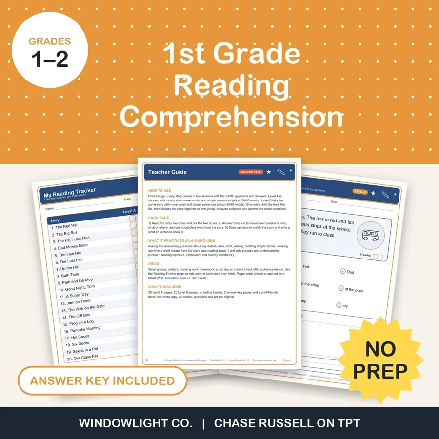 1st Grade Reading Comprehension Passages cover