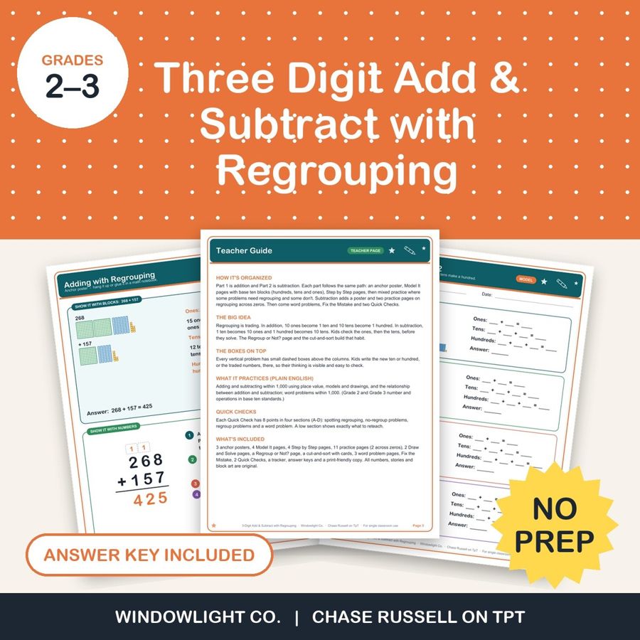 Three-Digit Addition & Subtraction with Regrouping cover