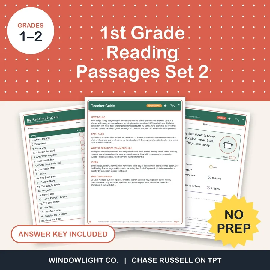 1st Grade Reading Comprehension Passages Set 2 cover